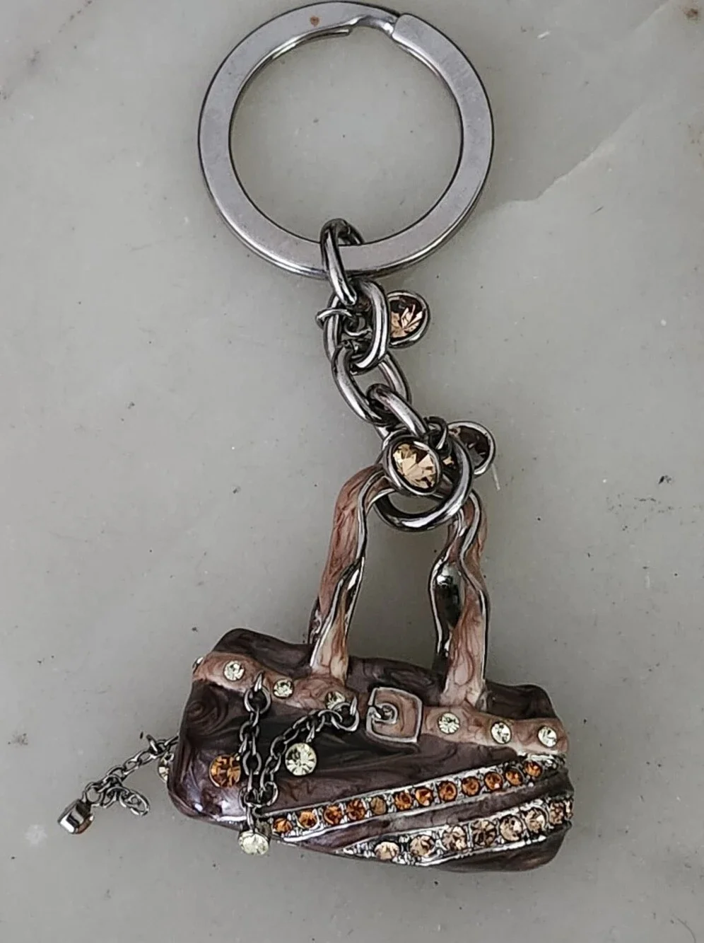 Alexander Kalifano Amber & Clear Crystal-Accented Brown Enameled Purse Keychain